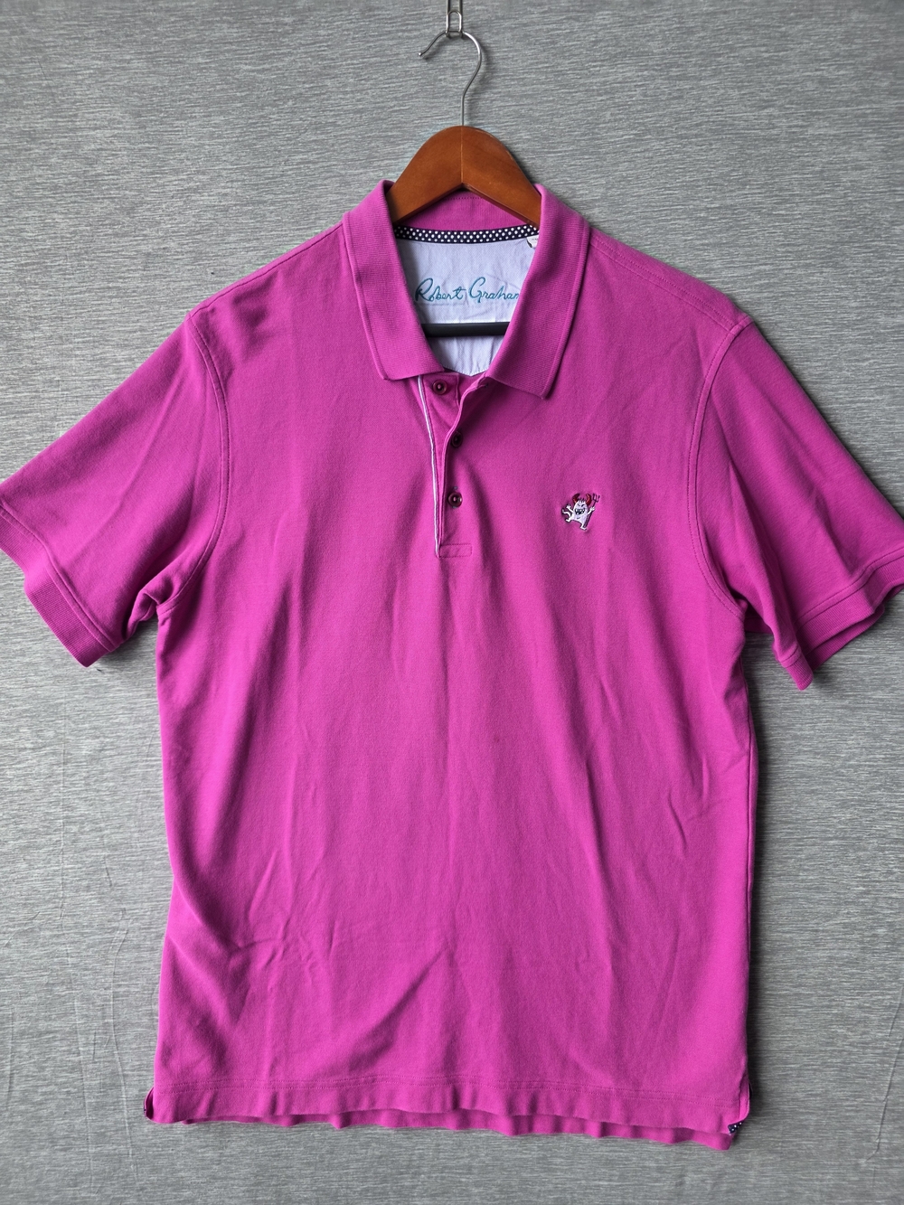 Robert Graham Men’s Classic Fit Pink Polo Shirt Embroidered Devil Logo Size L